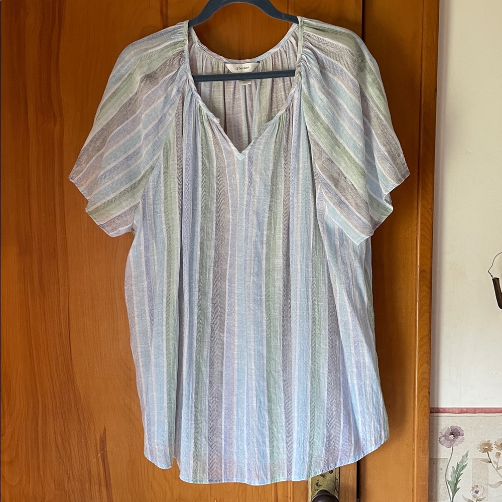 CJ Banks Blue and White Patterned Top
